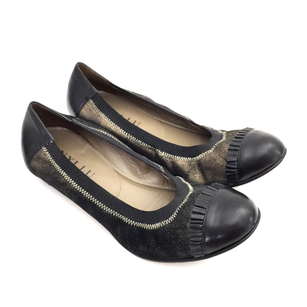 🌹ANYI LU Bronze & Black Leather Cap Toe Ballet Flat🌹